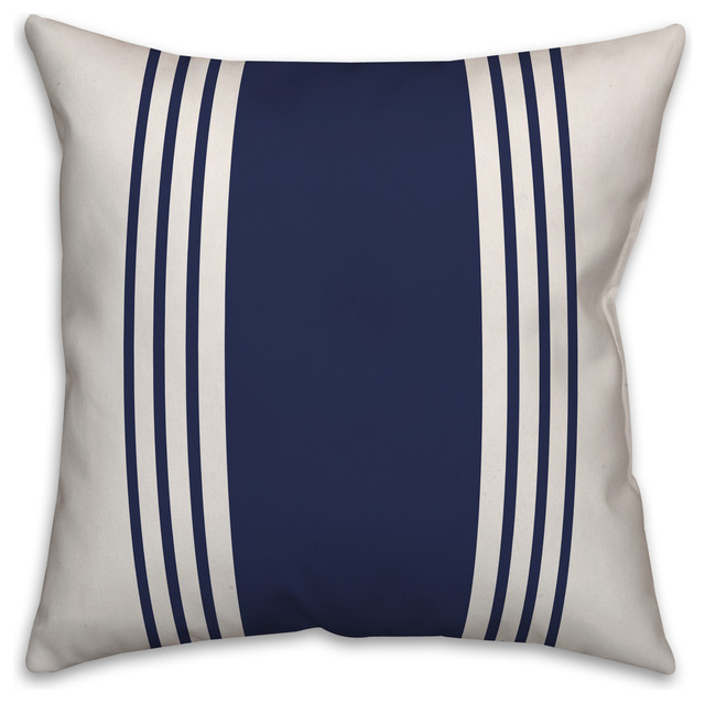 White and Navy Farmhouse Stripe 18x18 Throw Pillow