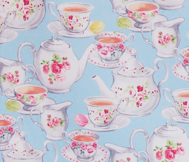 Blue kitchen fabric rose china teapot tea pot cup home decorating