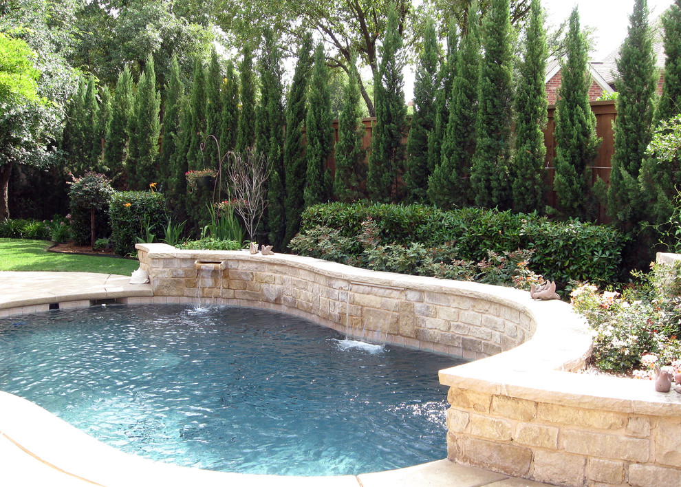 Photo of a small traditional backyard custom-shaped lap pool in Other.