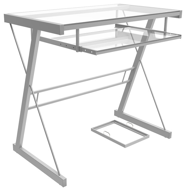 Ryan Rove Becker Metal And Glass Computer Desk Silver Ryan Rove Becker Metal And Glass Computer Desk Silver