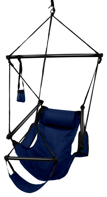 Hammock Hanging Rope Chair Swing Air Deluxe Outdoor Chair Solid Wood Frame Blue 