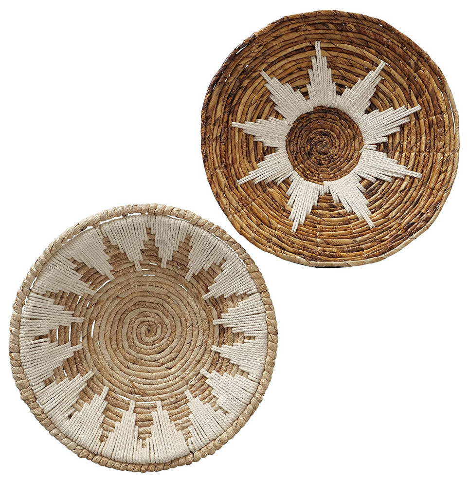 Boho Banana Leaf Wall Baskets, Set of 2 Tropical Wall Accents by