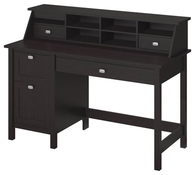 Computer Desk With 2 Drawer Pedestal In Espresso Oak Finish