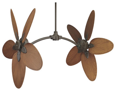 Caruso Oil Rubbed Bronze Adjustable Angle Ceiling Fan with Brown Palm Blades