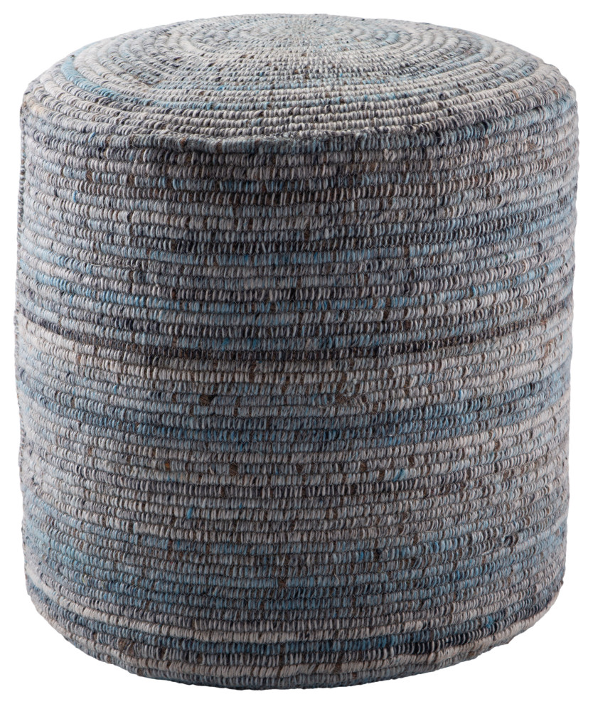 Jaipur Living Duro Stripes Cylinder Pouf, Blue