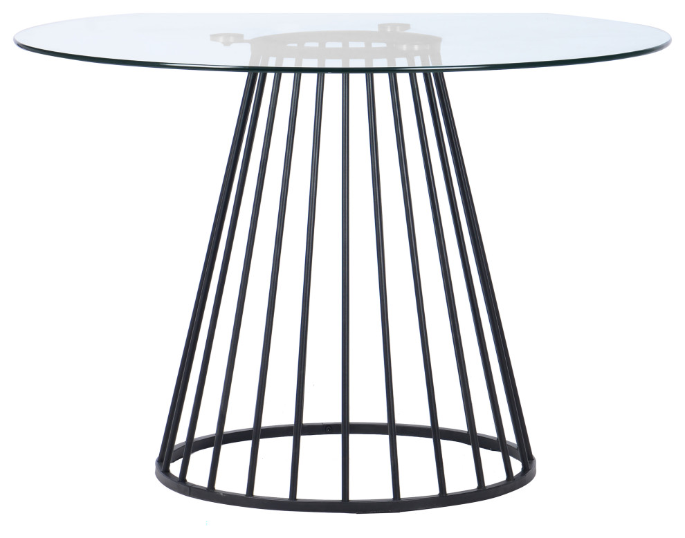 Modrest Holly Modern Round Clear Glass and Black Dining Table