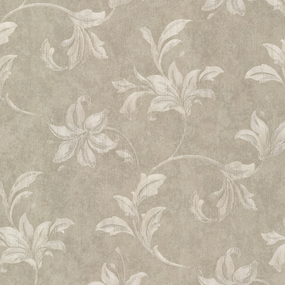 Palace Taupe Floral Scroll Wallpaper, Sample - Contemporary - Wallpaper