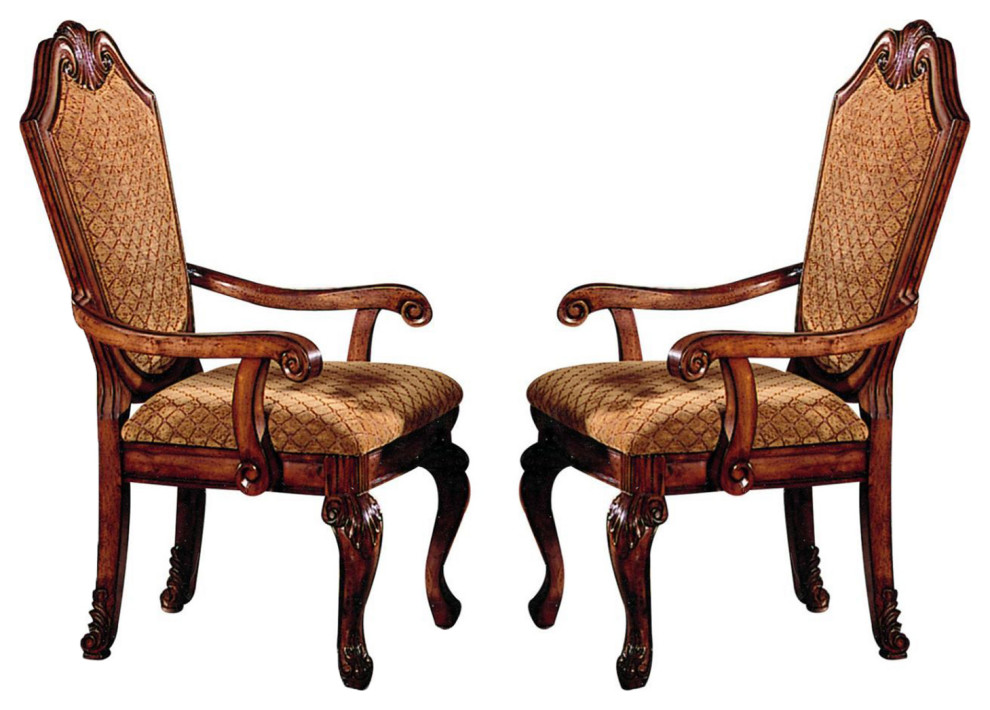 Set of 2 Fabric Upholstered Dining Chair, Cherry Finish Victorian