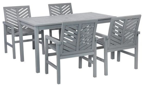 Walker Edison 5-Piece Chevron Outdoor Patio Dining Set, Gray Wash ...