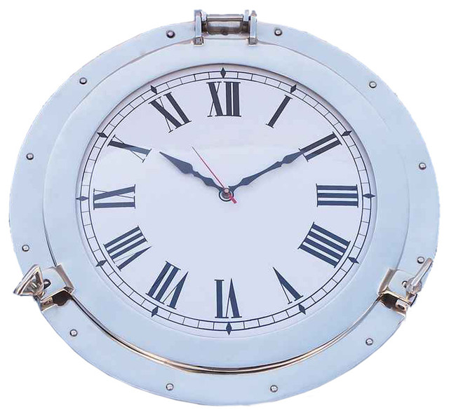 Chrome Decorative Ship Porthole Clock 24'' Decorative Clocks Antique Beach Style Wall Clocks