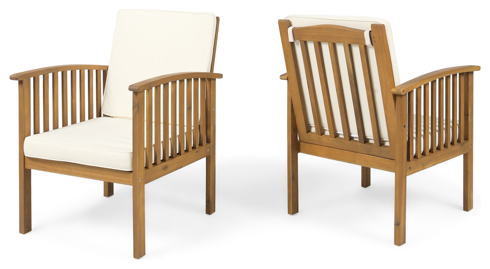 GDF Studio Ray Acacia Outdoor Acacia Wood Club Chairs, Set of 2, Brown Patina Finish/Cream