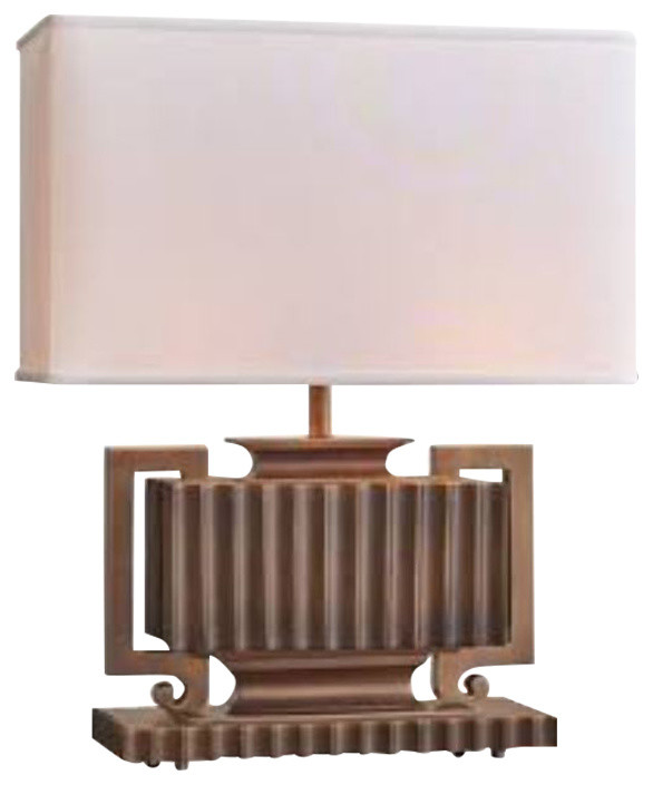 Classic Midcentury Modern Geometric Urn Lamp | Bronze White Ribbed Fluted Metal