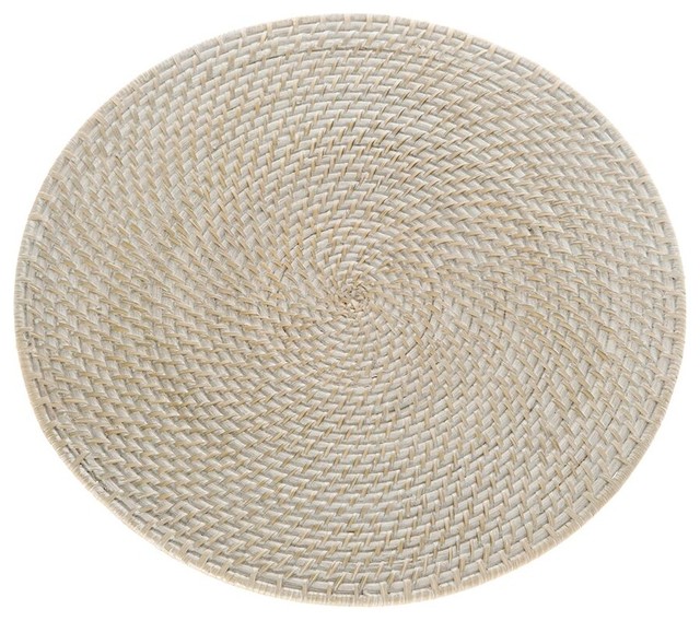 Laguna Round Rattan Placemat 15 Diameter White Wash