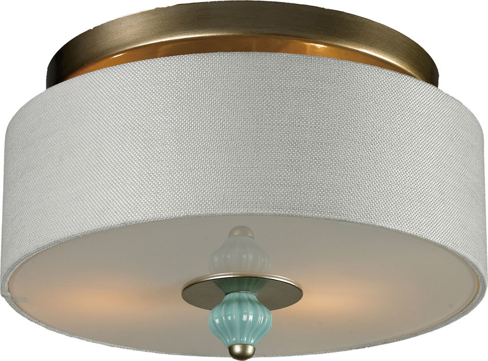 Two Light Aged Silver Drum Shade SemiFlush Mount Traditional Flush