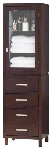 Espresso Wood Linen Tower Bathroom Storage Cabinet With Glass Paneled Door Transitional Bathroom Cabinets By Hilton Furnitures