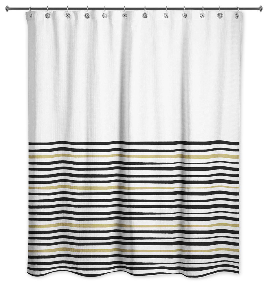 Black and Gold Stripe Shower Curtain, 71x74 Contemporary Shower