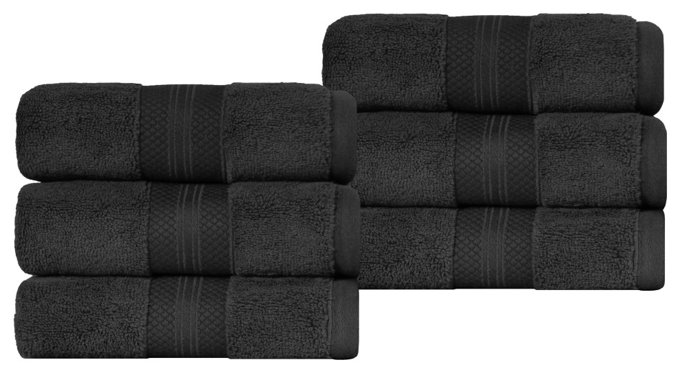 6 Piece Aria Luxury Soft Solid Hand Towel Set Modern Bath Towels