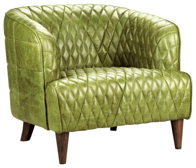 Magdelan Tufted Leather Arm Chair,Green Midcentury Armchairs And