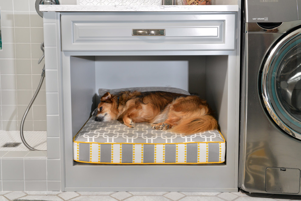 Inspiration for a contemporary laundry room remodel in Cleveland