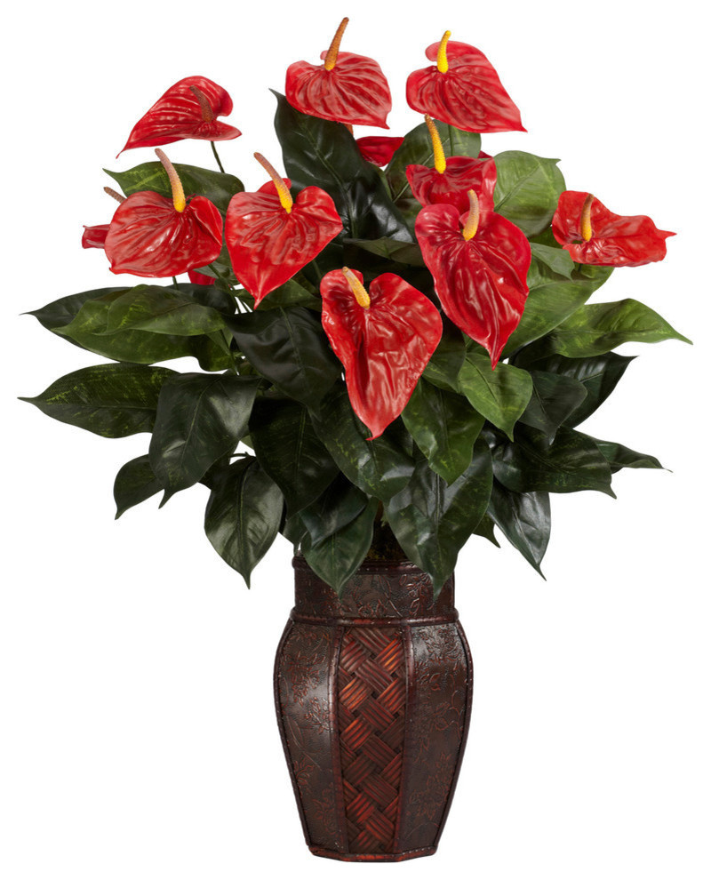 Anthurium with Vase Silk Plant - Tropical - Artificial Flower ...