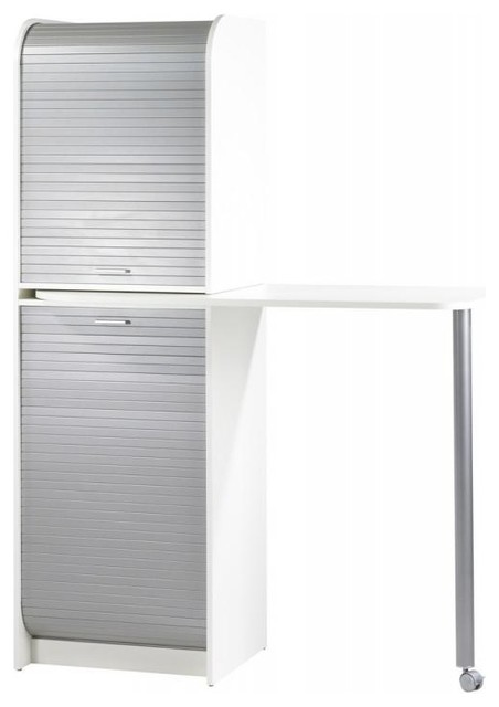 Snack White Kitchen Storage Unit With Sliding Screen and Pull-Out Table