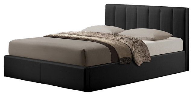 Templemore Leather Contemporary Queen, Black Leather Queen Size Bed Frame