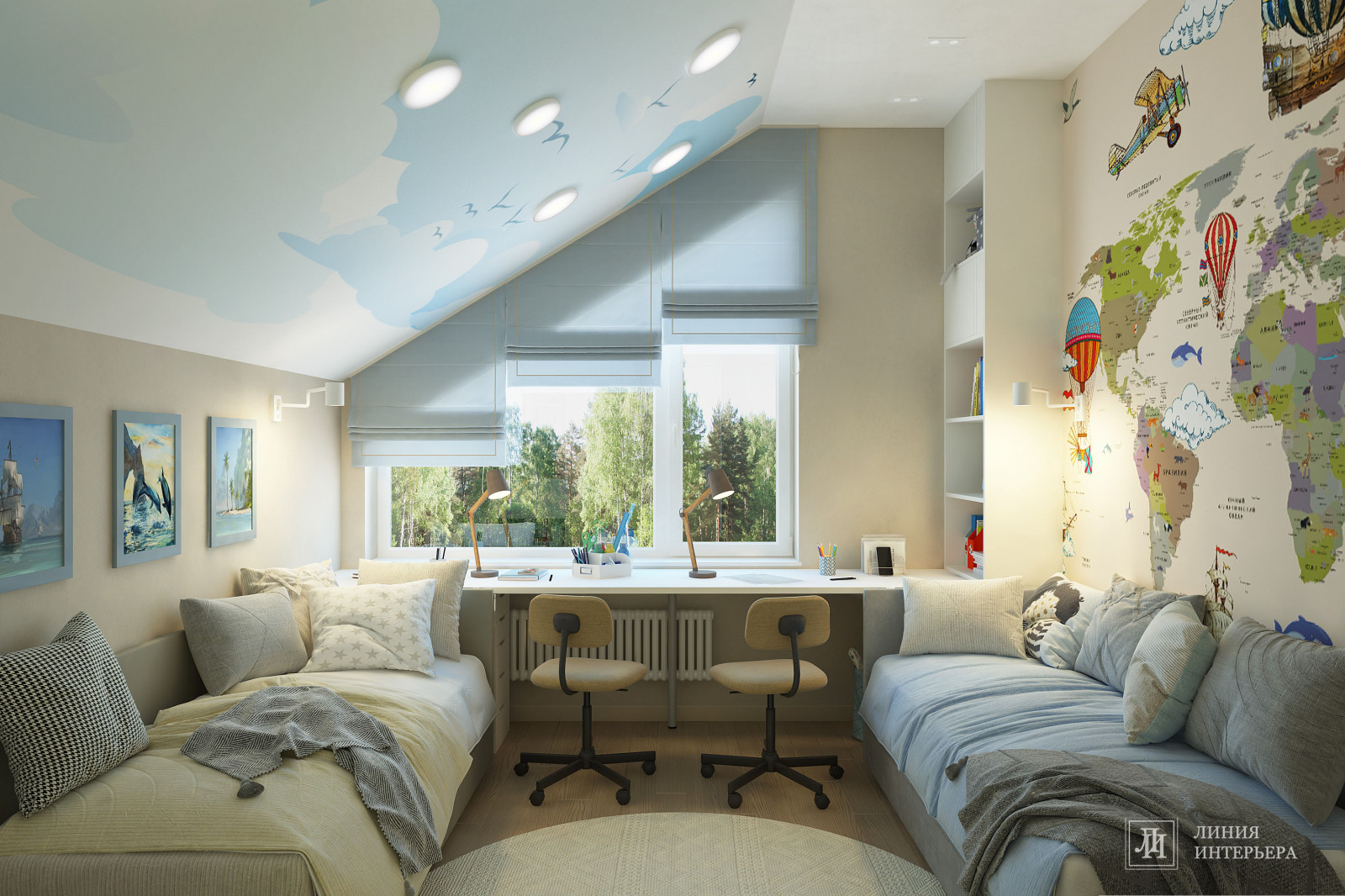 Дизайн детской для двух детей