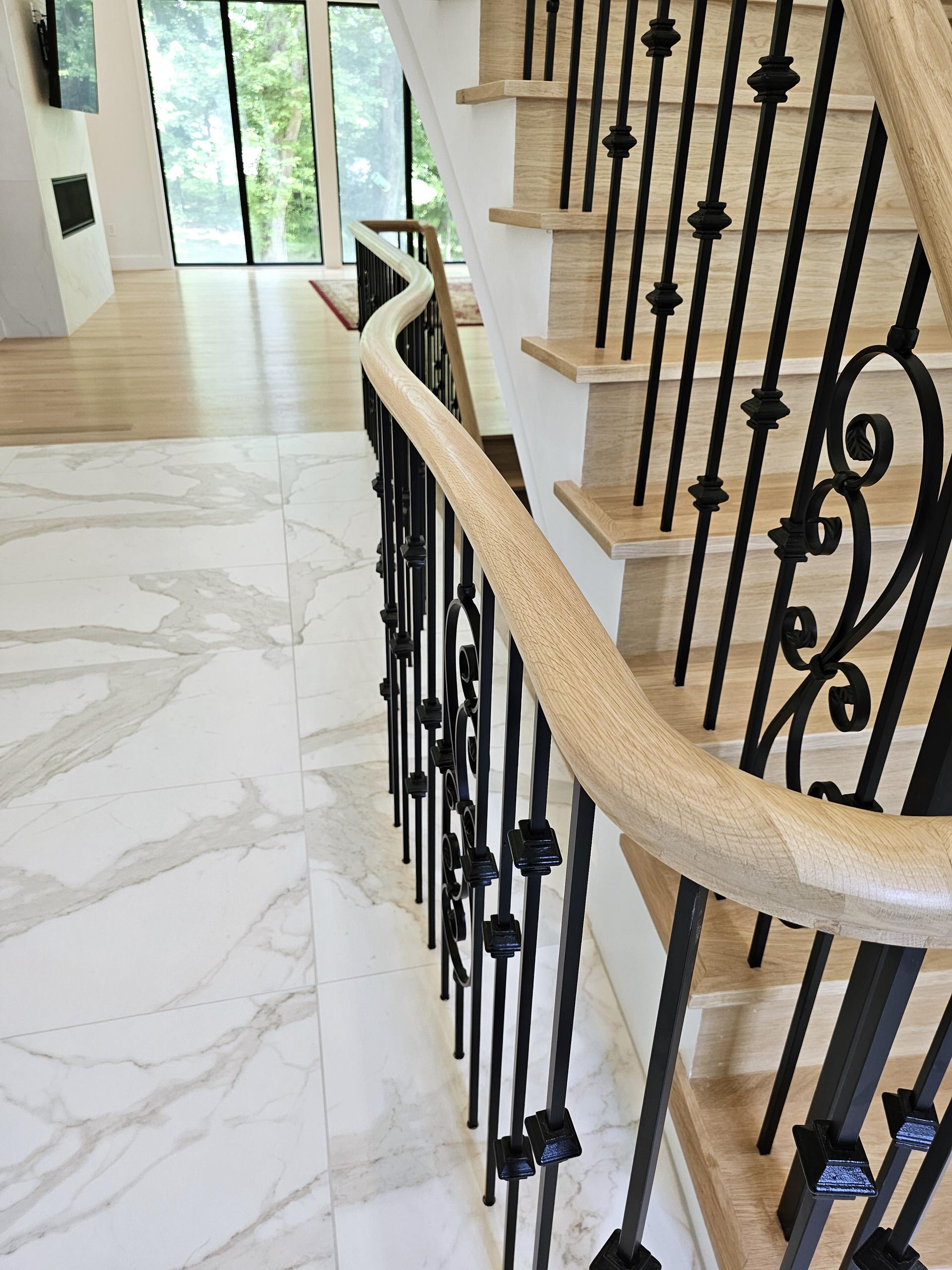 120_Luxurious White Oak Stair with Iron Balusters, Great Falls, 22066