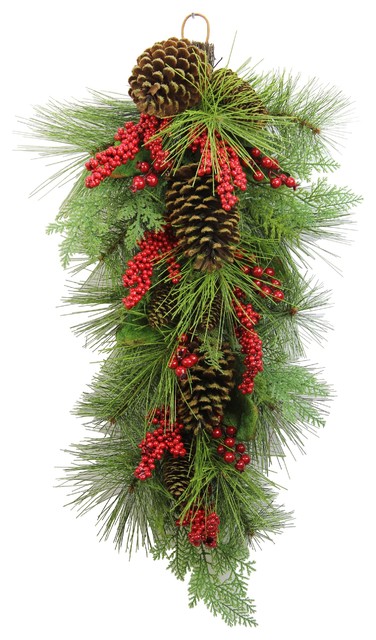 faux red berries and natural pine cones christmas teardrop faux red berries and natural pine cones christmas teardrop