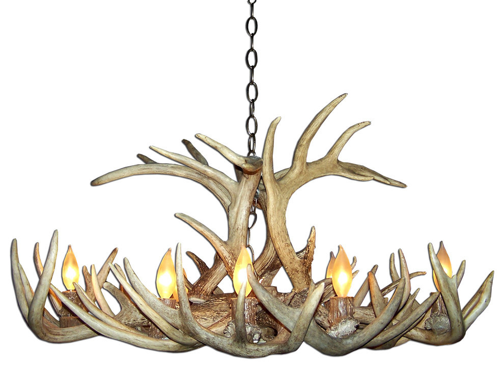 Whitetail Deer Oblong Antler Chandelier Light, Extra Large, Parchment Shades