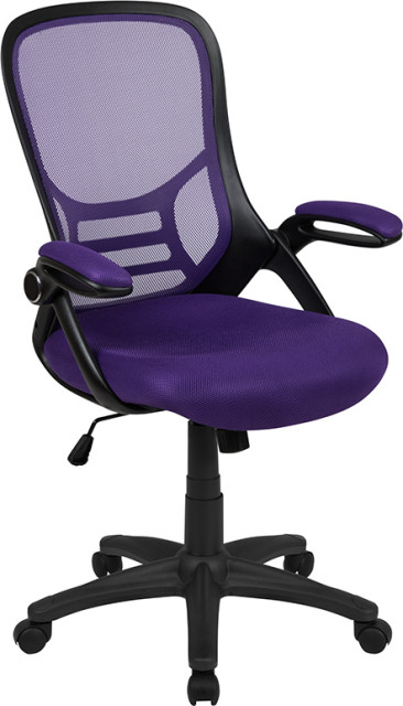 High Back Purple Mesh Ergonomic Swivel Office Chair Black Frame And Flip Up Arms Contemporary Office Chairs By Bentley Marketing