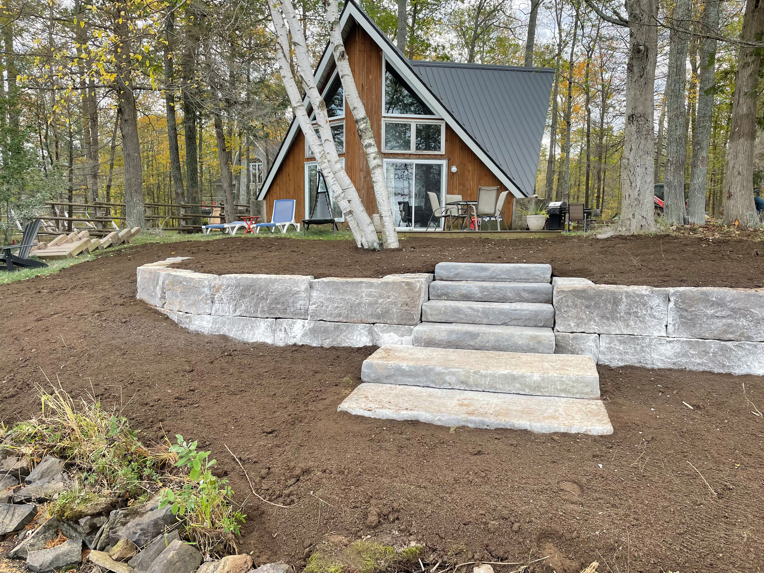 Retaining Wall with Stone Stairway