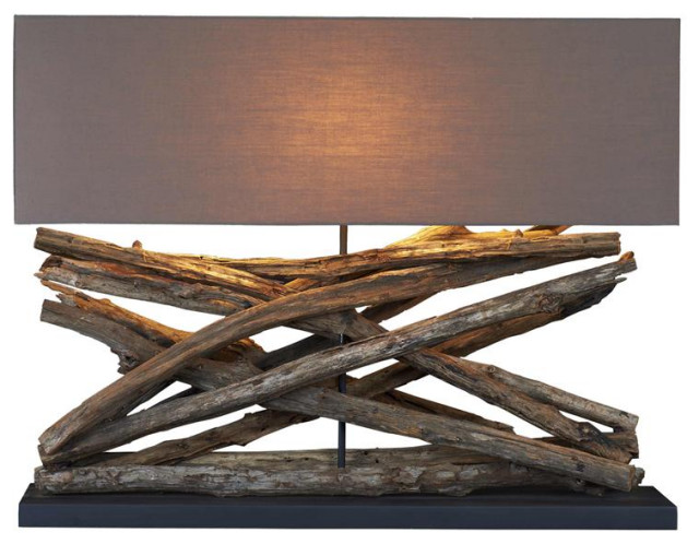 Reclaimed Teak Console Lamp Rustic, Wide Driftwood Table Lamp
