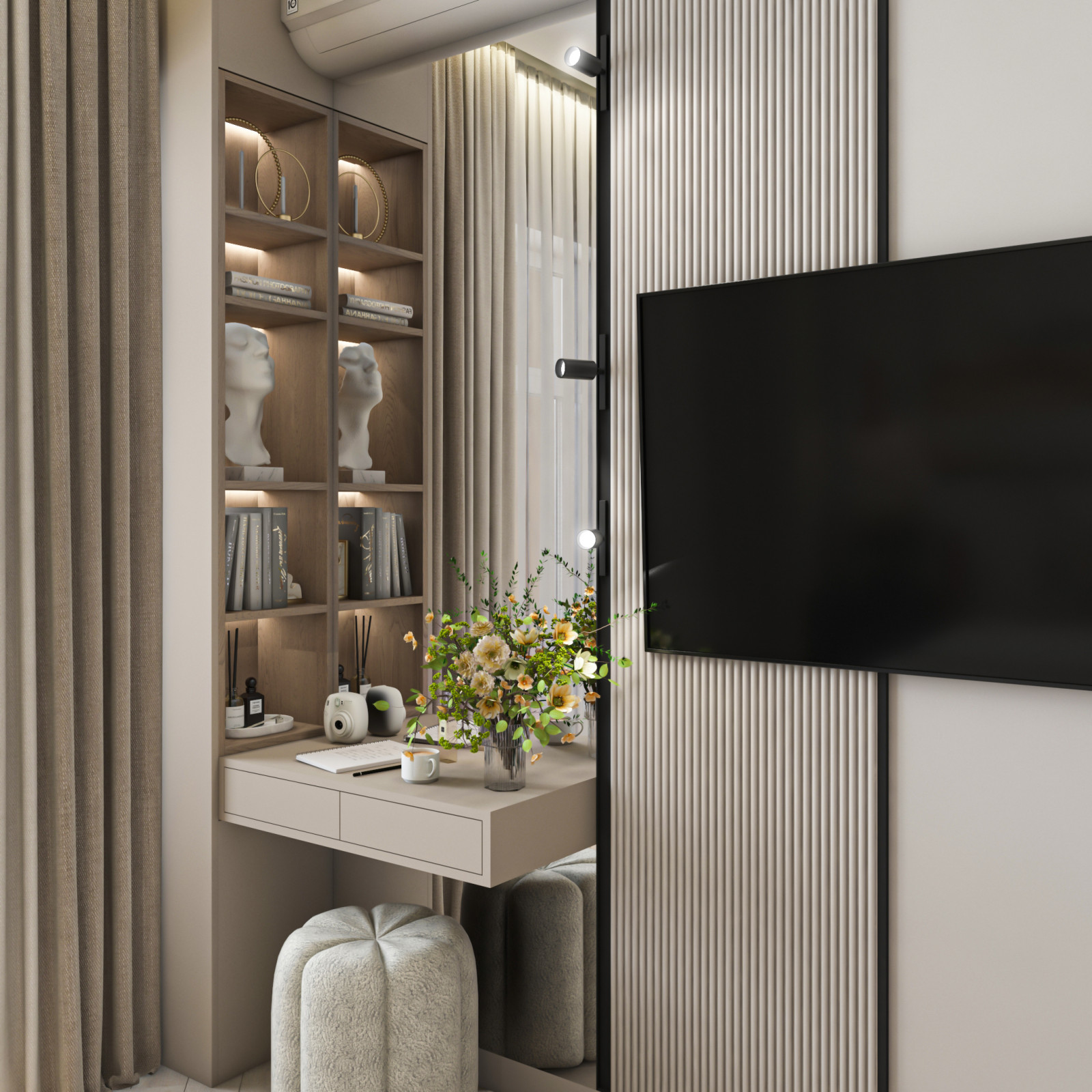 Дизайн двухкомнатной квартиры 65кв.м в центе города для молодой девушки.