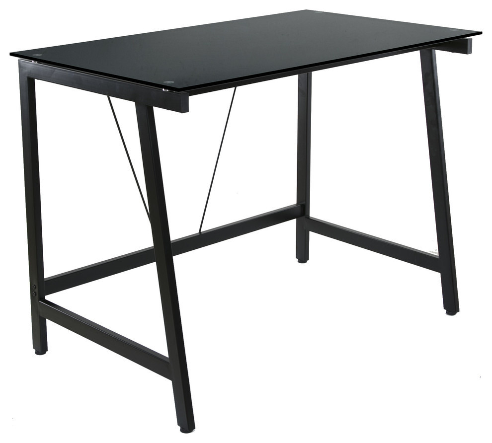 OneSpace Contemporary Glass Writing Desk With Steel Frame Contemporary Desks And Hutches