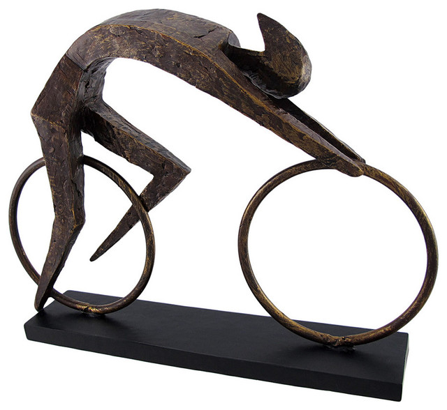 Bronzed Abstract Bicyclist on Frameless Bicycle Statue