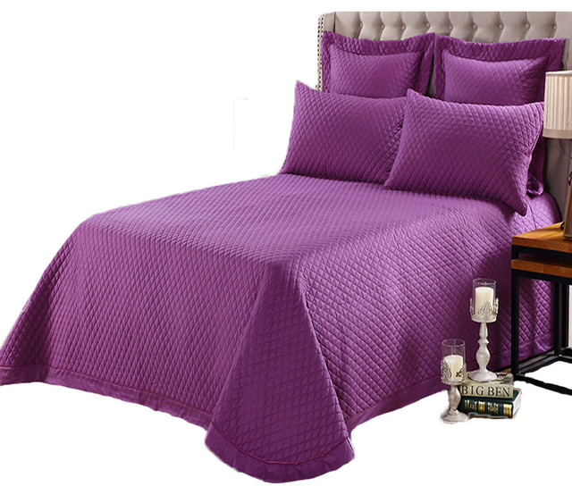 3-Piece Microfiber Stitched Lightweight Bedspread Coverlet Set Lavender