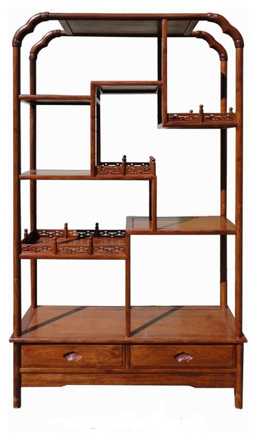 Chinese Rosewood Carving Display Bookcase Cabinet Asian Accent Chinese Rosewood Carving Display Bookcase Cabinet