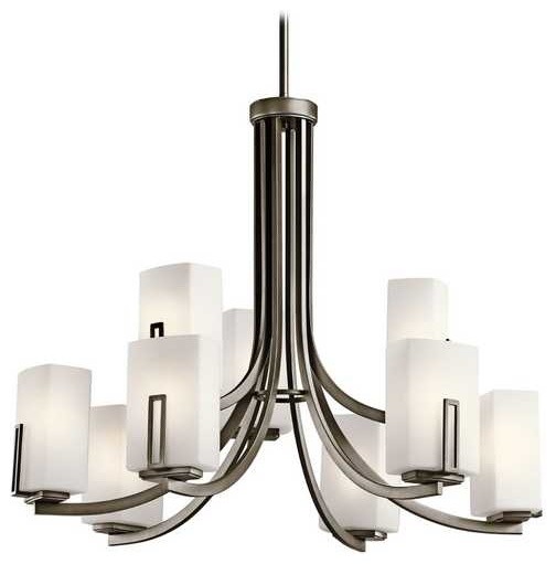 Modern Chandelier with White Glass in Shadow Bronze Finish