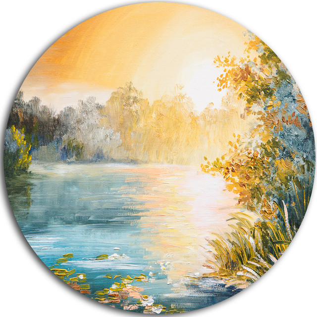 Sunset On The Lake, Landscape Large Disc Metal Wall Art - Contemporary ...