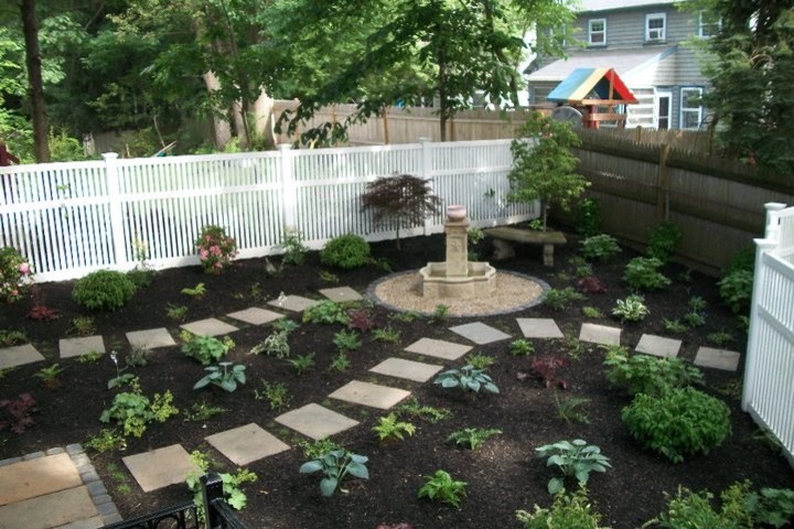 Photo of a mid-sized transitional backyard mulch landscaping in Boston.