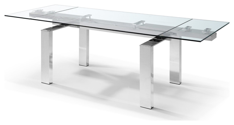 Cuatro Extendable Dining Table 1/2" Tempered Clear Glass Top, Aluminum