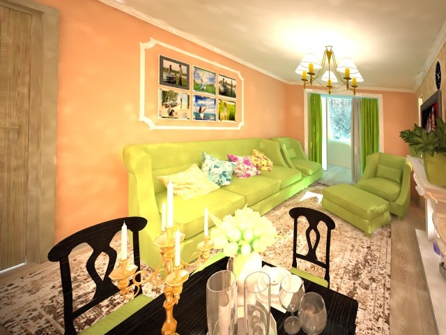 Визуализация гостиной в двух комнатной квартире