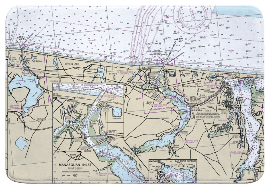 Nj Manasquan Inlet Bay Head Nj Nautical Chart Memory Foam Bath Mat Contemporary Bath Mats By Island Girl Home Inc