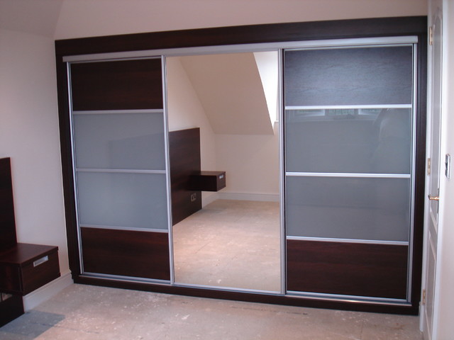 Black Walnut Frosted Glass Oriental Sliding Wardrobes Asian