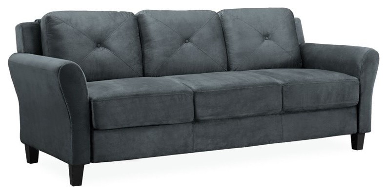 Hawthorne Collections Rolled Arm Contemporary Microfiber/Wood Sofa in Dark Gray