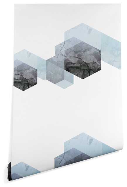 Deny Designs Emanuela Carratoni Marble Geometry Wallpaper, Blue, 2'x4'