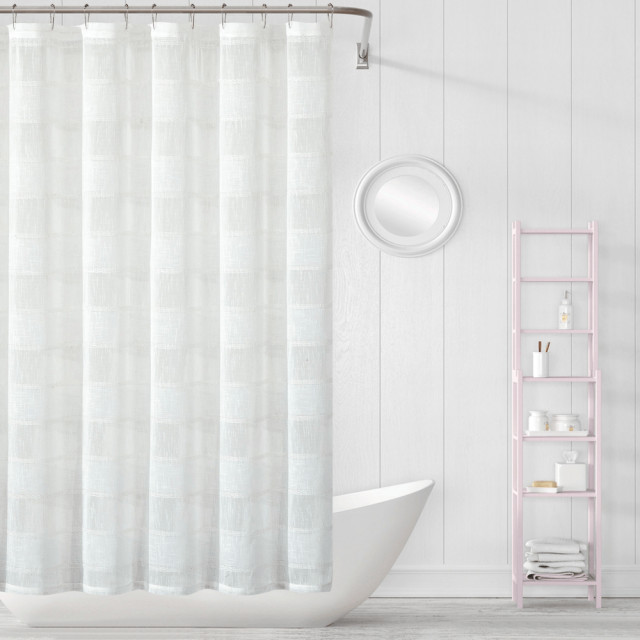 White Striped Embroidered Shower Curtain Traditional Shower