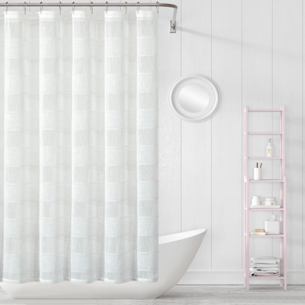 White Striped Embroidered Shower Curtain Traditional Shower
