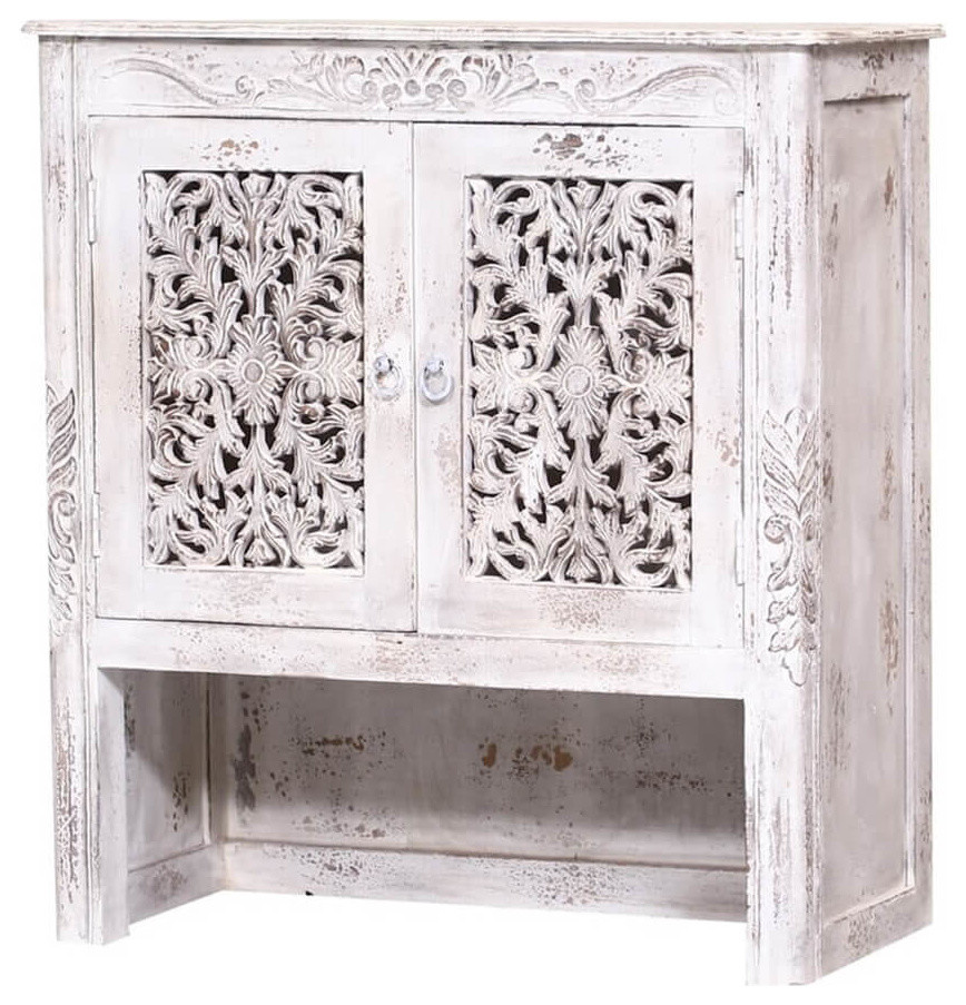 Hobart Hand Carved Solid Wood Storage With Doors Farmhouse Storage by